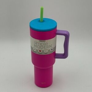 Simple Modern Trek 40oz Insulated Tumbler Handle Straw Neon Pink NEW